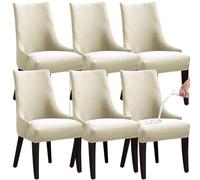 Fundas para sillas de Comedor, Fundas Impermeables para sillas con Respaldo de ala, Cubiertas Suaves, Antideslizantes, extraíbles y Lavables para Uso Diario,Beige,Juego de 6
