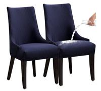 Fundas para sillas de Comedor, Fundas Impermeables para sillas con Respaldo de ala, Cubiertas Suaves, Antideslizantes, extraíbles y Lavables para Uso Diario,Azul Marino,Juego de 2