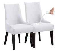Fundas para sillas de Comedor, Fundas Impermeables para sillas con Respaldo de ala, Cubiertas Suaves, Antideslizantes, extraíbles y Lavables para Uso Diario,Blanco,Juego de 2