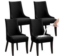 Fundas para sillas de Comedor, Fundas Impermeables para sillas con Respaldo de ala, Cubiertas Suaves, Antideslizantes, extraíbles y Lavables para Uso Diario,Negro,Juego de 4