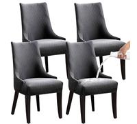 Fundas para sillas de Comedor, Fundas Impermeables para sillas con Respaldo de ala, Cubiertas Suaves, Antideslizantes, extraíbles y Lavables para Uso Diario,Gris Oscuro,Juego de 4