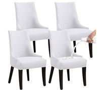 Fundas para sillas de Comedor, Fundas Impermeables para sillas con Respaldo de ala, Cubiertas Suaves, Antideslizantes, extraíbles y Lavables para Uso Diario,Blanco,Juego de 4