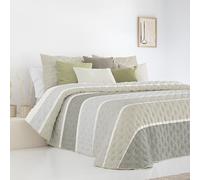 Fundeco - Colcha Entretiempo Cama 105 Diseño Reversible de Rayas y Efecto Semiliso Color beig - Medida 200x270 cm - Incluye 1 Funda de Cojín 50x70