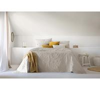 Fundeco - Colcha Entretiempo Cama 150 - Diseño Floral Elegante - Color Beig - Medida 250x270 cm - Incluye 2 Fundas de Cojín 50x70 cm - 100% Poliéster (Mireya Beig)