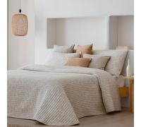 Fundeco - Colcha Entretiempo Cama 150 Diseño Reversible Estampado Floral Color Beig - Medida 250x270 cm - Incluye 2 Fundas de Cojín 50x70