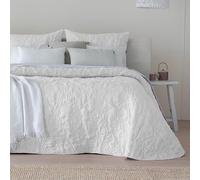 Fundeco - Colcha Entretiempo Cama 90 Diseño Bordado Botánico Color Blanco - Medida 180x270 cm - Incluye 1 Funda de Cojín 50x70