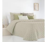 Fundeco - Colcha Entretiempo Cama 90 Diseño Reversible de Rayas y Efecto Semiliso Color beig - Medida 180x270 cm - Incluye 1 Funda de Cojín 50x70