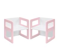 FUNLIO Ajustable en Altura Montessori destete Silla para la Edad 1-3, la Calidad de Madera Maciza Silla, para Comer/Leer/Jugar, Muebles Montessori con Certificado CPC - Rosa（2pcs）