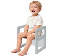 FUNLIO Altura Ajustable Montessori Silla de Sestete para la Edad de 1-3, Silla de Madera Maciza de Calidad, para Comer/Leer/Jugar, Muebles Montessori con Certificado CPC - Gris