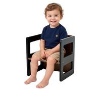 FUNLIO Altura Ajustable Montessori Silla de Sestete para la Edad de 1-3, Silla de Madera Maciza de Calidad, para Comer/Leer/Jugar, Muebles Montessori con Certificado CPC - Negra