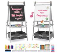 FUNLIO Caballete de Arte para Niños de 3 a 8 años, Tablero Antideformación, pizarra infantil con Pizarra Magnética/Blanca, 3 Altura Ajustable, Todo en Uno con Rollo de Papel - Gris