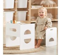 FUNLIO Juego de Mesa y Silla Montessori de Altura Ajustable para Edades 1-3, Juego de Mesa y Silla de Madera Maciza para Niños Pequeños, para Leer/Comer/Jugar - Blanco