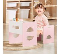 FUNLIO Juego de Mesa y Silla Montessori de Altura Ajustable para Edades 1-3, Juego de Mesa y Silla de Madera Maciza para Niños Pequeños, para Leer/Comer/Jugar - Rosa