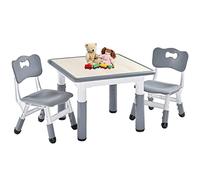 FUNLIO Mesa Infantil con 2 Sillas para Niños de 3 a 8 años, Mesa Niños Infantil de Altura Ajustable, Escritorio Niño Fácil de Limpiar, para Aulas/Hogares, Aprobado por CPC y CE (3 Piezas) - Gris