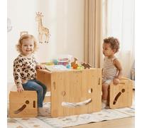 FUNLIO Set de Mesa y Dos Silla Montessori para Bebés de 1-3 años, Ajustable en Altura, Ideal para Leer/Comer/Jugar, Fácil de Montar, Certificado CPC - Mesa Cuadrada