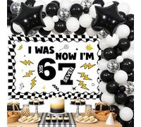 Funmemoir Decoraciones de fiesta de cumpleaños de 6 a 7 años para niño y | Kit de arco de guirnalda de globos con texto en inglés "I Was 6 Now I'm 7 1.5 x 0.9 m, globos de aluminio para fiesta de