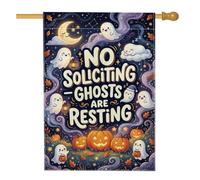 Funny Ghost No Soliciting - Bandera de casa de Halloween, 71 x 101 cm | Cita humorística, bandera de patio, decoración de temporada de otoño, ambiente nocturno, ilustración fantástica