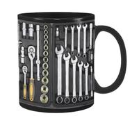 Funny Mechanic Coffee Mug, Black Ceramic Cup, Toolbox Design, Novelty Gift