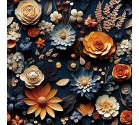 FunStick Papel Pintado Autoadhesivo Azul Floral Efecto 3D Margaritas Rosas Papel Adhesivo para Dormitorio Habitación Vinilo Adhesivo Flores Azules Vinilos Adhesivos Naranja y Azul Marino 44.5CMx3M