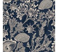 FunStick Papel Pintado Autoadhesivo Azul Marino Coral Caracolas Alga Marina Vinilo Adhesivo Armario Dormitorio Cocina Papel Pintado Pared Azul Vinilo Adhesivo Salon Mar Conchas Impermeable 44.5CMx3M