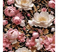 FunStick Papel Pintado Autoadhesivo Pared Flores Rosa Negro Peonías Papel Pintado Efecto 3D Dormitorio Baño Fotomural Vinilo Adhesivo Pared Blanco y Dorado Vinilo Adhesivo Muebles Flores 44.5CMx3M