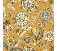 FunStick Papel Pintado Flores Hojas Tropicales Papel Pintado Autoadhesivo Amarillo y Naranja Vinilo Autoadhesivo Muebles Floral Vintage Vinilo Adhesivo Pared Comedor Cocina Botánico Amarillo 44.5CMx3M