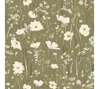 FunStick Papel Pintado Flores Pequeñas Pared Dormitorio Baño Papel Pintado Autoadhesivo Verde Oliva Vinilo Adhesivo Pared Habitación Flores Botánico Hojas Vinilos para Muebles Cocina Verde 44.5CMx3M