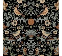 FunStick Papel Pintado Flores y Pajaros Papel Pintado Autoadhesivo Flores Vintage Negro Vinilo Adhesivo para Muebles Negro Floral Vinilo Paredes Decoración Dormitorio Salón Tropical 44.5CM×3M