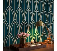 FunStick Papel Pintado Geometrico Verde Papel Pintado Autoadhesivo Verde y Azul Vinilo Adhesivo Pared Baño Dormitorio Impermeable Vinilo Adhesivo Muebles Armario Cocina Dormitorio Geometrico 44.5CM×3M