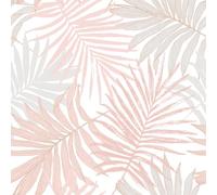 FunStick Papel Pintado Hojas de Palma Rosa Acuarela Papel Pintado Pared Comedor Cocina Impermeable Vinilo Adhesivo Rosa Pastel Vinilo Adhesivo Pared Hojas Bohemia Blanco y Gris Dormitorio 44.5CMx3M
