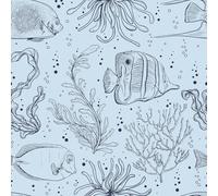 FunStick Papel Pintado Pared Baño Dormitorio Azul Claro Océano Pez Coral Alga Marina Impermeable Papel Pintado Animales Marinos Costero Vinilo Adhesivo Muebles Azul Claro Cocina Comedor 44.5CMx3M