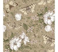 FunStick Papel Pintado Pared Flores Vintage Verde Oliva Marrón Manzanilla Papel Pintado Cocina Floral Revestimiento de Paredes Dormitorio Vinilo Adhesivo Muebles Flores Armario Baño Mariposa 44.5CMx3M