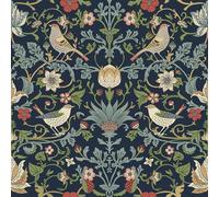 FunStick Papel Pintado Pared Flores Vintage William Morris Hojas Verdes y Pájaros Papel Pintado Azul Marino Vinilo Adhesivo Flores Pared Baño Vinilo Adhesivo Muebles Azul Oscuro Victoriano 44.5CMX3M