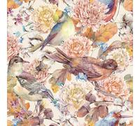 FunStick Papel Pintado Pared Flores y Pajaros Acuarela Vinilo Adhesivo Flores para Armarios Beige Papel Pintado Autoadhesivo Salon Dormitorio Floral Peonía Vinilo Adhesivo para Muebles Baño 44.5CMx3M