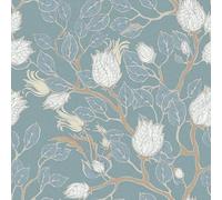 FunStick Papel Pintado Pared Salon Flores Hojas Vintage Gris Azul Turquesa Pálida Papel Adhesivo para Muebles Flores Pintadas a Mano Impermeabile Vinilo Adhesivo Pared Armario Floral Azul 44.5CMx3M