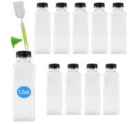 FUNSUEI 20 botellas de jugo de plástico de 500 ml con tapas de sellado de manipulación, botellas de bebida de 16 onzas con embudo, cepillo, botellas vacías para batidos, jugos, otras bebidas