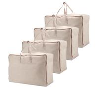 FUNSUEI 4 Bolsas de Almacenamiento para Edredones 60x40x25 cm, Gabardina Resistente con Cremallera y Asas, Organizador Plegable para Ropa de Cama, Mudanza y Armario