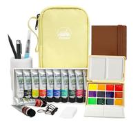Funto Mini set acuarelas de viaje, 12 colores recargables, kit todo-en-uno con bolsa. Portátil para principiantes, aficionados y artistas.