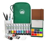 Funto Mini set acuarelas de viaje, 12 colores recargables, kit todo-en-uno con bolsa. Portátil para principiantes, aficionados y artistas.