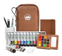 Funto Mini set acuarelas de viaje, 12 colores recargables, kit todo-en-uno con bolsa. Portátil para principiantes, aficionados y artistas.