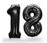 FUNXGO Globo de plástico con el número 18, color negro, número gigante, aprox. 100 cm, vuela con helio, 18 cumpleaños, decoración para cumpleaños, fiestas, bodas, globo 18 negro