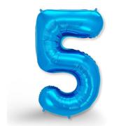 FUNXGO Globo Gigante Número 5 en Azul - Decoración para Cumpleaños, Aniversarios y Celebraciones - Inflar con Helio o Aire - Globo Azul para 5 Años