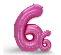 FUNXGO Globo Gigante Número 6 Rosa - Decoración para Cumpleaños, Aniversarios y Celebraciones - Inflar con Helio o Aire