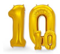 FUNXGO® Globos de aluminio dorado con el número 10, 2 unidades, 100 y 38 cm, para decoración de 10º cumpleaños, bodas, aniversarios o fiestas