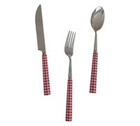 FUOYLOO 1juego Cubiertos Estilo Francés con Mango de Cerámica Roja Cuchillo Serrado para Carne Tenedor y Cuchara de Acero Inoxidable Utensilios de Cocina Prácticos y Ligeros para Mesa