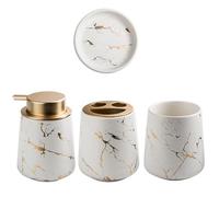 FUOYLOO Juego de Accesorios para Baño de Cerámica Blanco Dos Vasos y Dispensador de Loción, Organizador Multiusos Elegante para Lavabo y Aseo Diario