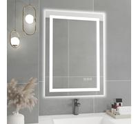 furduzz Espejo de Baño de 70x50 cm, Espejo de Tocador de Pared Retroiluminado con botón táctil, CRI 90 Ajustable Cálido/ Natural/ Luces Blancas y Brillo, Antiniebla