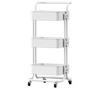 FUREINSTORE Carrito Auxiliar con Ruedas, Carro Organizador Metalico 3 Niveles Multiuso para Cocina, Baño, Dormitorio, Oficina, Fácil de Mover y Montar (Blanco)