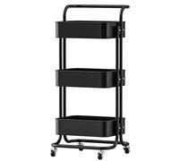 FUREINSTORE Carrito Auxiliar con Ruedas, Carro Organizador Metalico 3 Niveles Multiuso para Cocina, Baño, Dormitorio, Oficina, Fácil de Mover y Montar (Negro)