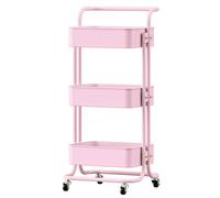 FUREINSTORE Carrito Auxiliar con Ruedas, Carro Organizador Metalico 3 Niveles Multiuso para Cocina, Baño, Dormitorio, Oficina, Fácil de Mover y Montar (Rosa)